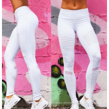 Factory OEM Custom Pleated White Fitness Women Yoga Leggings Sports Pants with Mesh